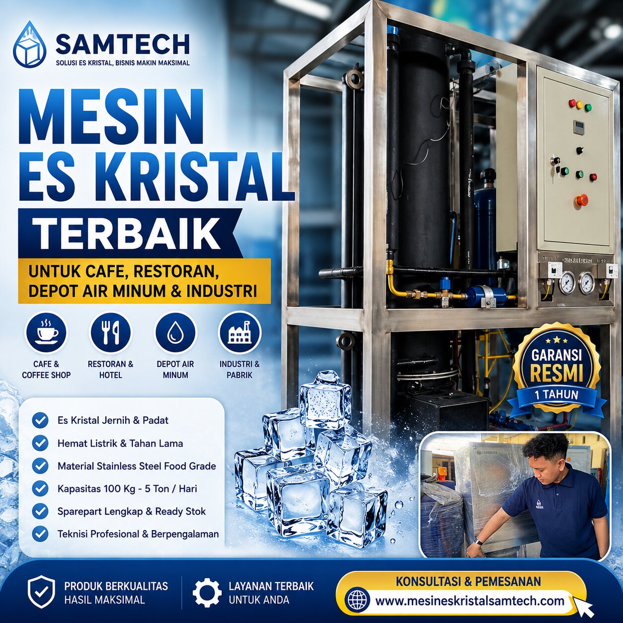 Mesin Es Kristal Terbaik untuk Cafe, Restoran, Depot Air Minum dan Industri